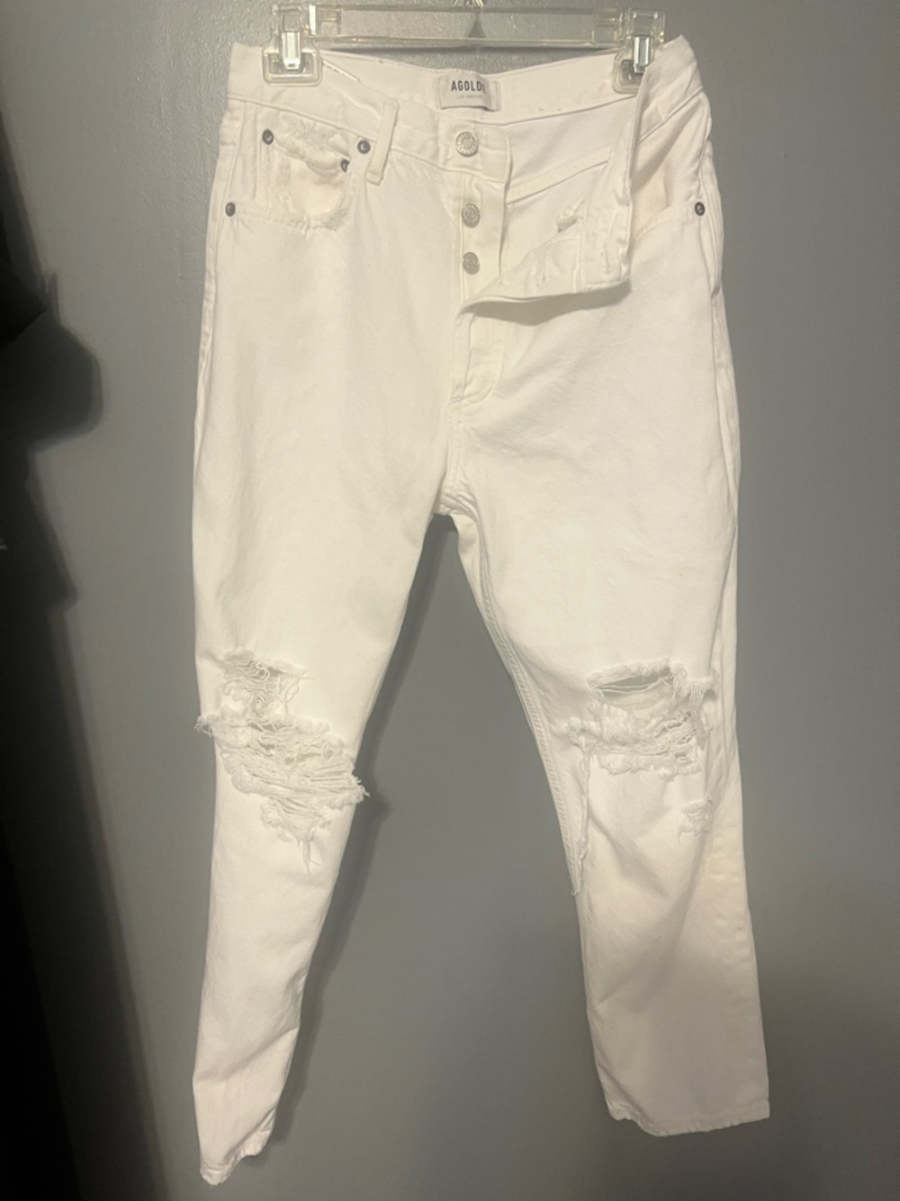 Agolde White Distressed Straight-Leg Jeans
